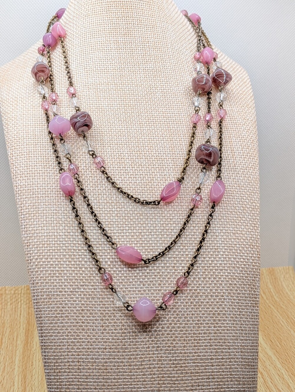 Pink And Purple Glass Bead Necklace